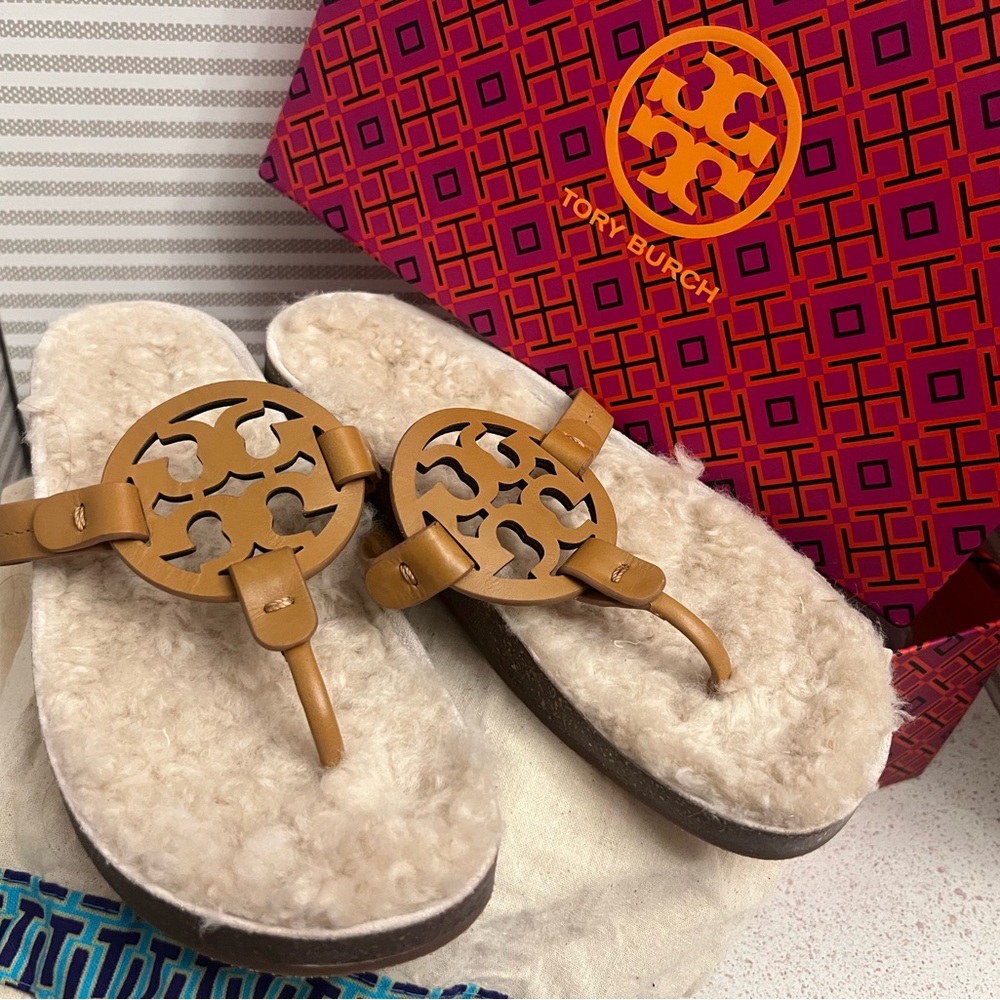 Tory Burch Miller Cloud Nappa Leather Shearling Sandals